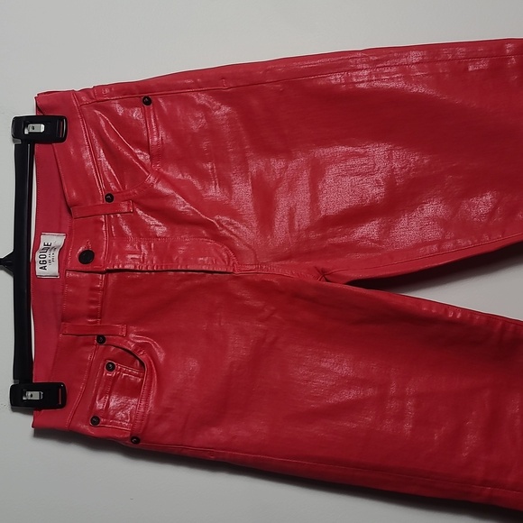 AGOLDE Wax Coated Leatherette Red Sophie High Rise Skinny Jeans Size 28 - Picture 7 of 15